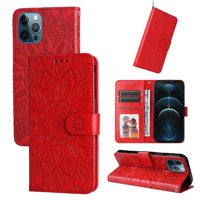Funda Tipo Cartera Foxdock Para Iphone 12 Pro , Diseño Girasol En Relieve, Cuero Pu, Cierre Magnético, Soporte Y Tarjetero