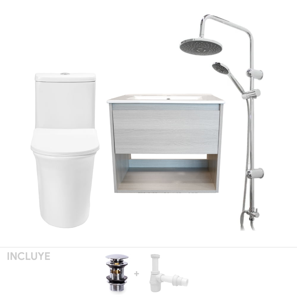 Stretto - Pack Baño Navarra | Mueble + Sanitario Wc + Columna Ducha