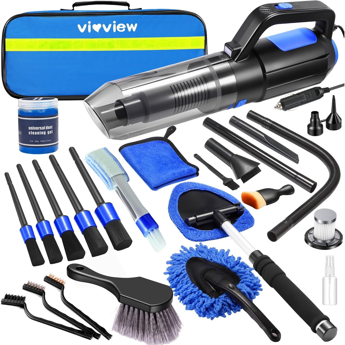 Kit Limpieza Auto Vioview 25 Piezas Aspiradora 120w Led