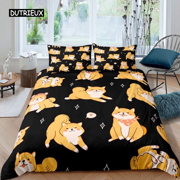 x2047 Bed SheetsShiba Inu Duvet Cover Cute Shiba Inu Bedding Set Dog Loves Bedding Set Microfiber Cartoon Animal Pattern Quilt Cover 3-Piece Bedding Set (1 Duvet Cover + 2 Pillow Shams) nj2047