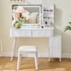 thumbnail image 1 of Modern Makeup Vanity Desk with LED Lights & Mirror, 4 Drawer Dressing Table Set with Stool, 3 Colors Dimmable Brightness, Space-Saving for Bedroom, White, 1 of 3