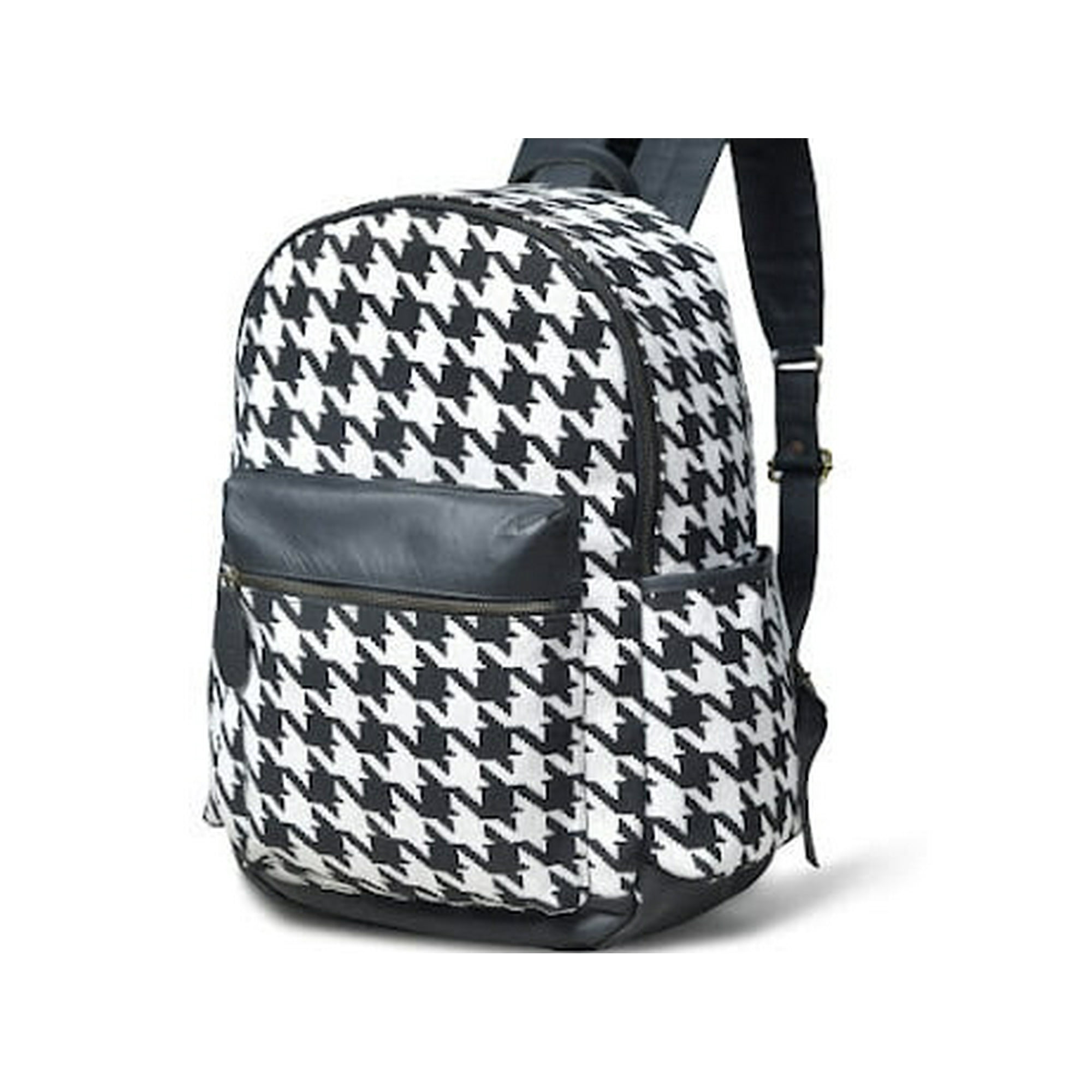 Mochila Sharo Jacquard Blanco Y Negro Con Detalles En Cuero