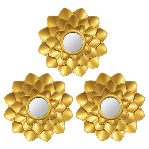 Set 3 Marcos De Espejos Decorativos Flor Para Pared Hogar dorado