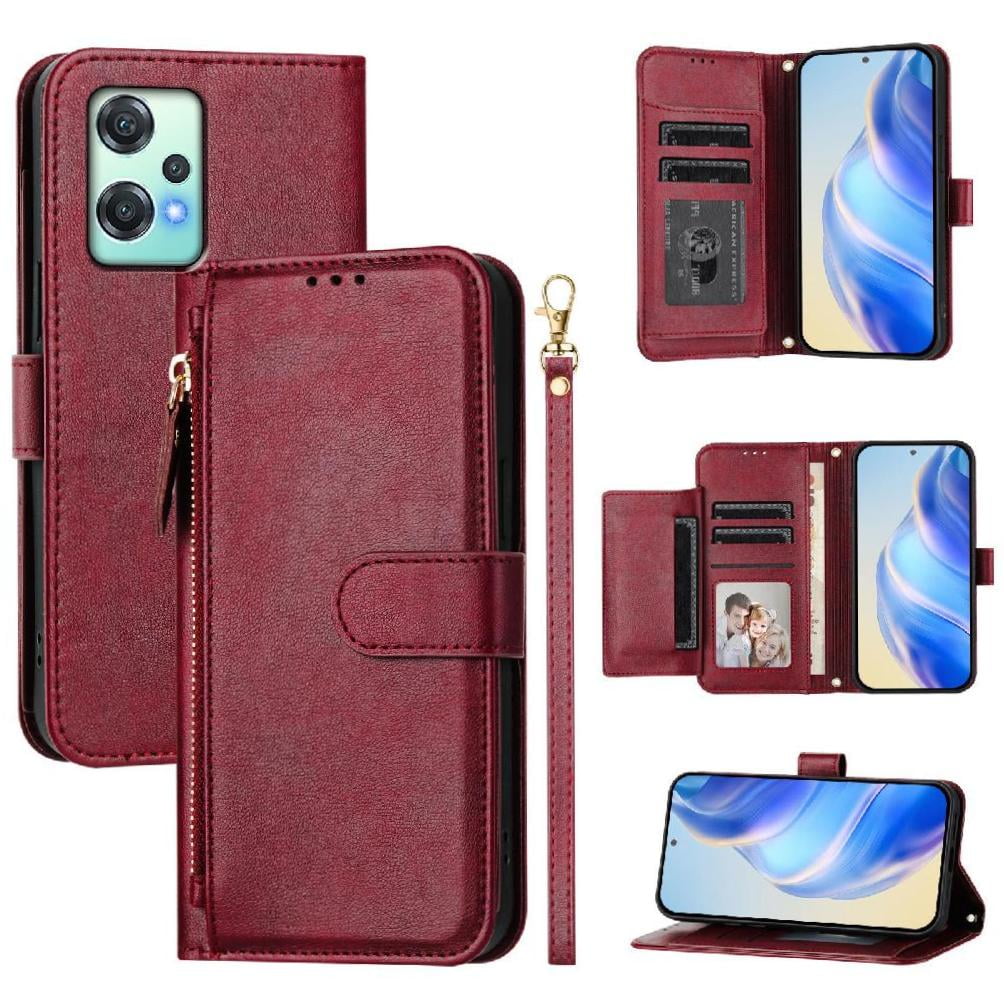 Foxdock - Funda Para Oneplus Nord Ce 2 Lite Con Cremallera Tipo Cartera, Tarjetero, Marco De Fotos, Soporte Y Cordón, De Piel Sintética. Rojo