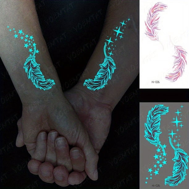 Blue Luminous Tattoo Sticker , Constellation Deer Feather Butterfly Snake Pattern, Waterproof Temporary Tattoo Finger Wrist Body Art For Women And Kids