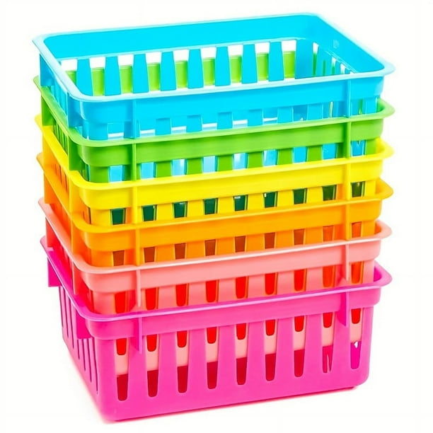 6pcs Colorful Classroom Storage Basket, Classroom Pencil Pen Stationery Organizer, Small Storage Organizer Basket For Shelf