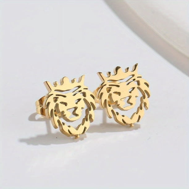 Make a Bold Statement with These Stylish Lion Crown Stud Earrings for Men!
