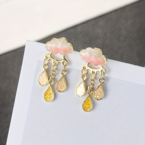 Cute Rainy Cloud Earrings: Creative Gift for Women & Girls - Drop Oil & Tassel Jewelry
