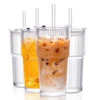 Vasos De Vidrio Kemorela De 600 Ml Con Tapas Y Pajitas, Paquete De 4