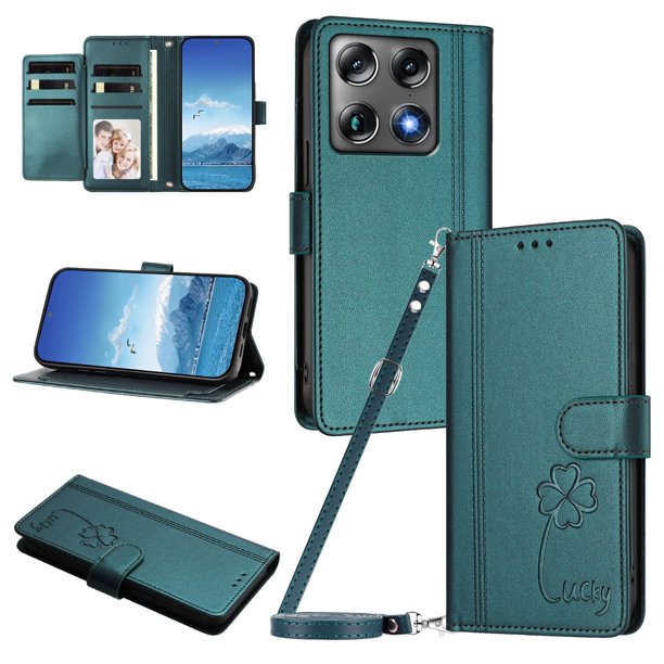 Funda Cartera Trébol para Motorola Edge 70 Ultra 5G con Ranuras Tarjetas y Carga Inalámbrica Verde oscuro