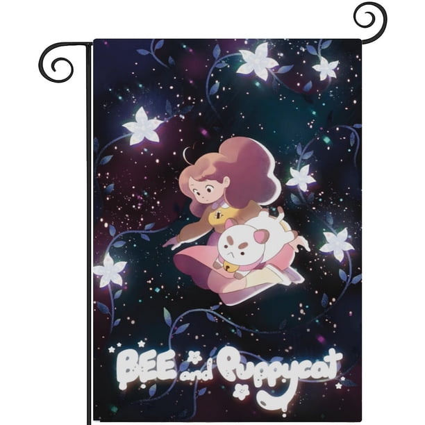 BEE Y PUPPYCAT -bandera de jardín temática. Regalo perfecto para fans, amigos y familiares, ideal para actividades al aire libre y decoración de fiestas.28CM*45CM