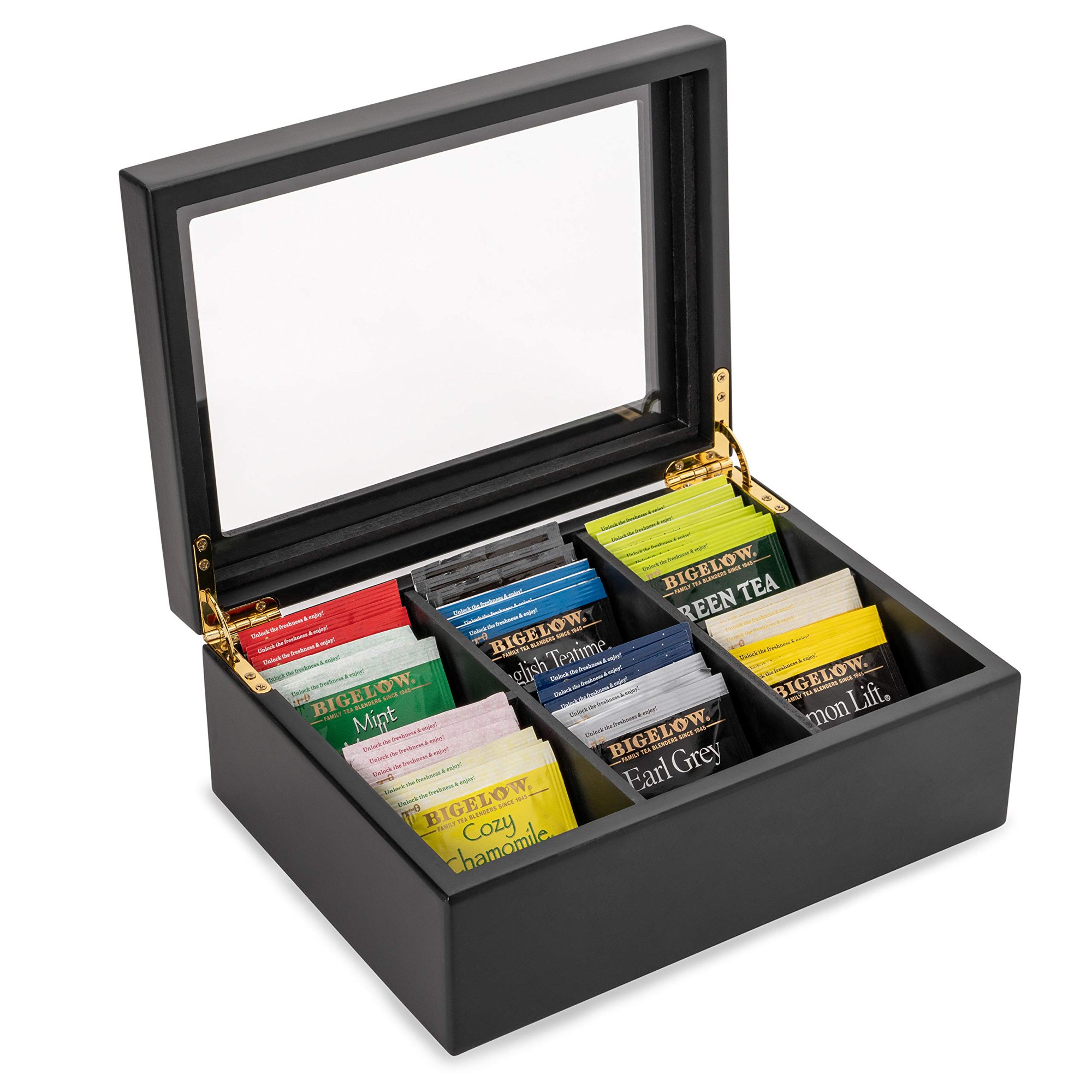 Organizador De Té Break Tradition, Caja De Té De Madera, Color Negro