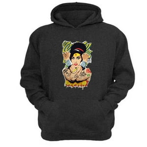 Genérico - Polerón Canguro Amy Winehouse Gris Oscuro Talla Xs Unisex