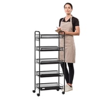 Prochef - Carro Organizador Multiuso Acero Negro 5 Bandejas Removibles
