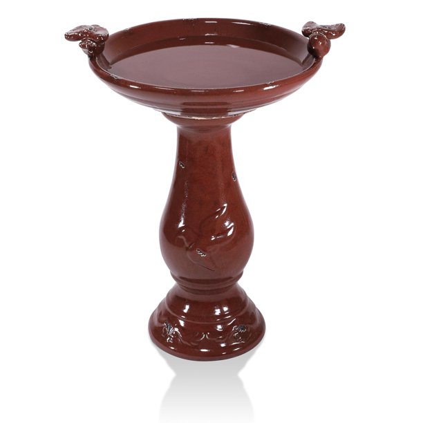 Bebedero para Pájaros Alpine Corporation de Cerámica Roja Vintage de 64 cm de Alto