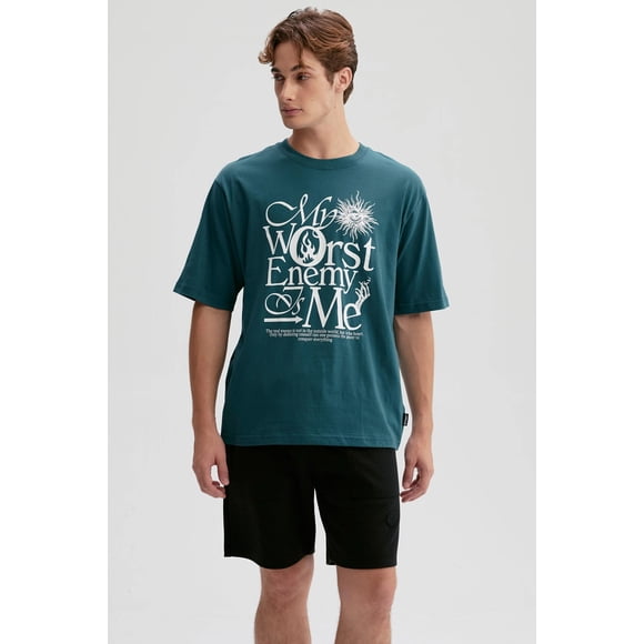 Polera Hombre Print Central Verde Oscuro