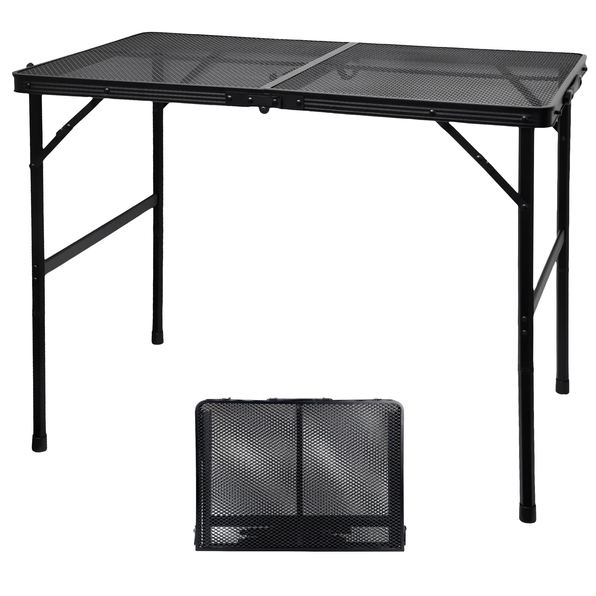 Mesa De Camping Plegable Gregin De Malla, Capacidad De 90 Lb, Negra