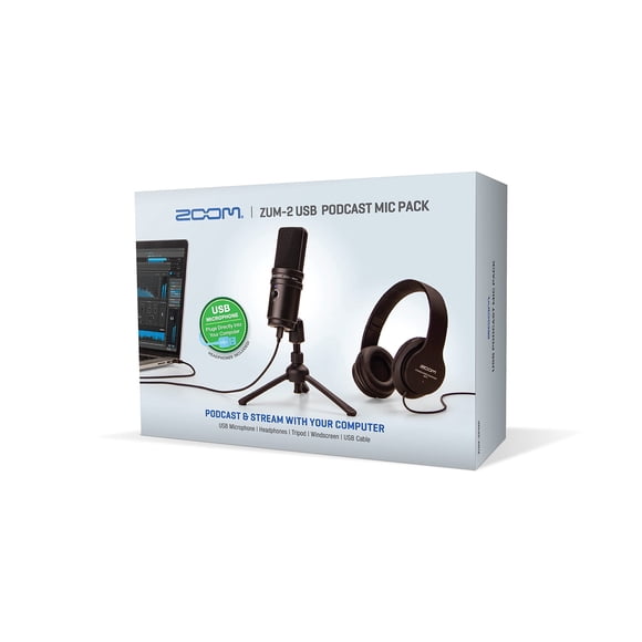 Paquete de micrófonos para podcasts Zoom Zum-2 con micrófono USB, auriculares y trípode