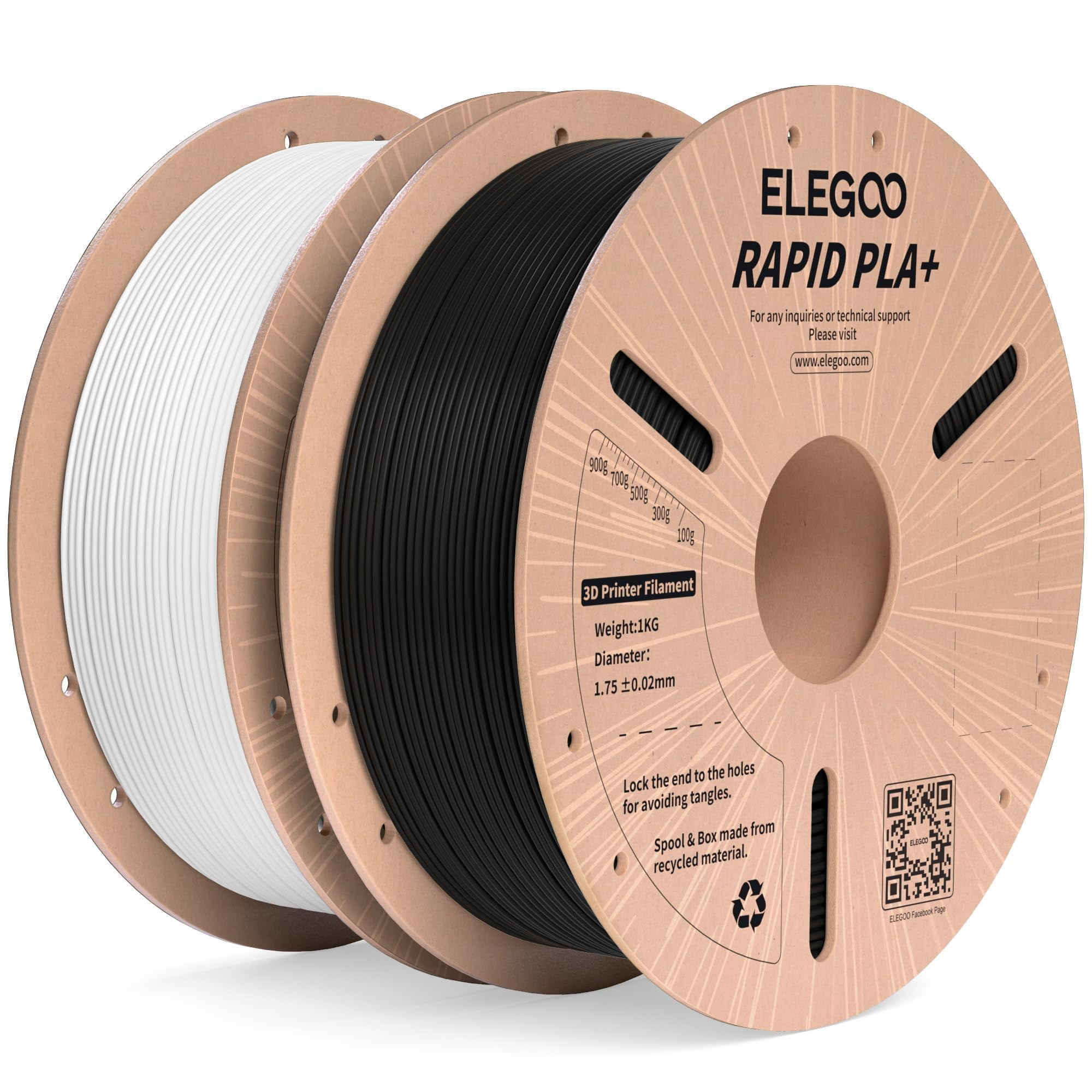 Filamento Para Impresora 3d Elegoo Rapid Pla Plus De 1,75 Mm En Blanco Y Negro