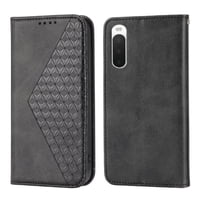 Funda Flip Foxdock Para Sony Xperia 10 Iv , Estilo Billetera Con Diseño Rombo, Correa De Mano Y Soporte, Uso Diario
