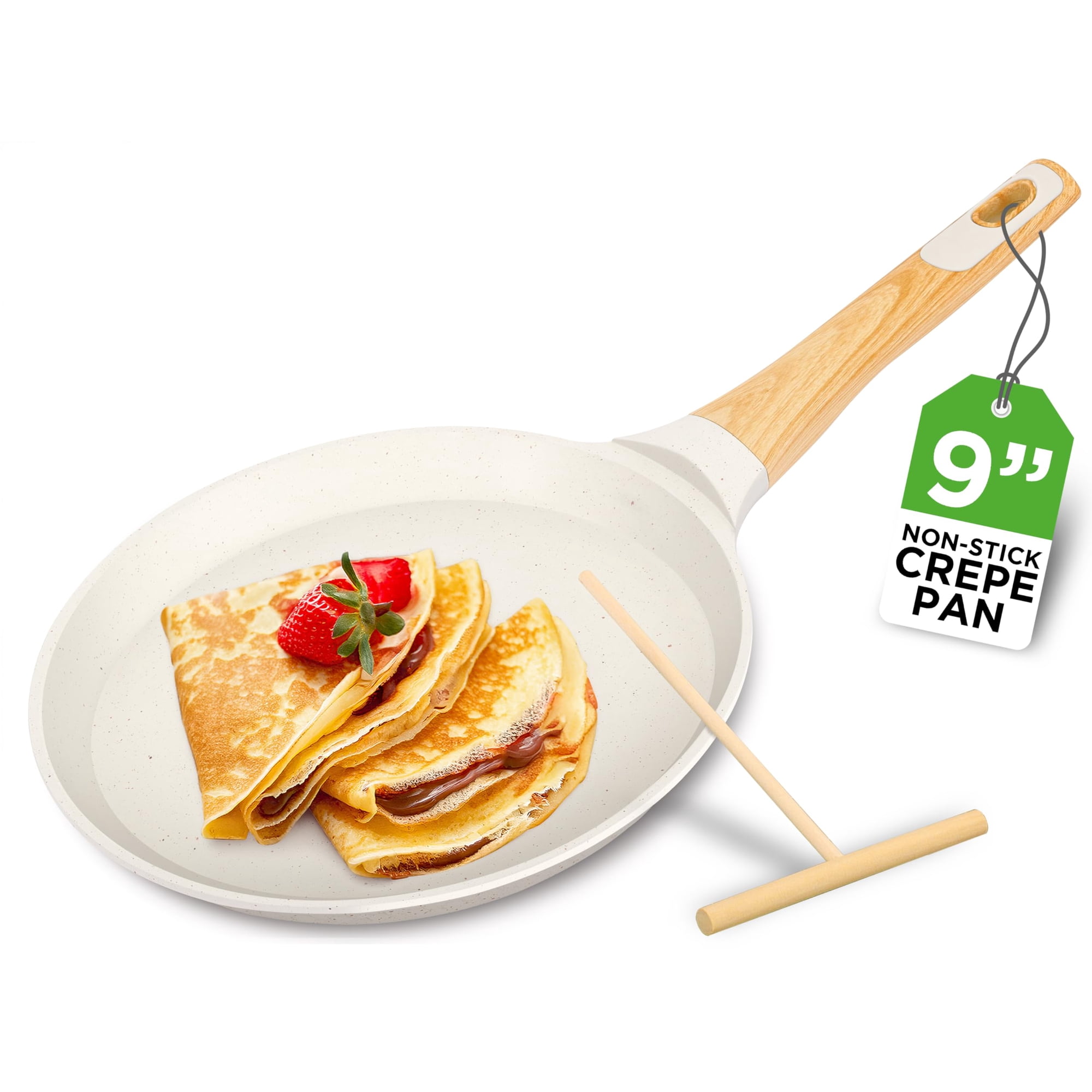 Sartén Para Crepes Nutrichef, 24 Cm, Antiadherente, Con Revestimiento De Mármol Blanco Y Crema