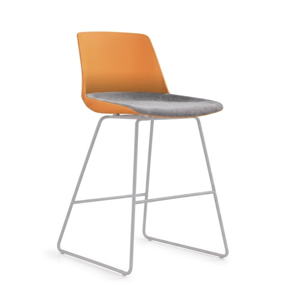Taburete alto modelo Lian Naranjo, asiento Tapizado gris