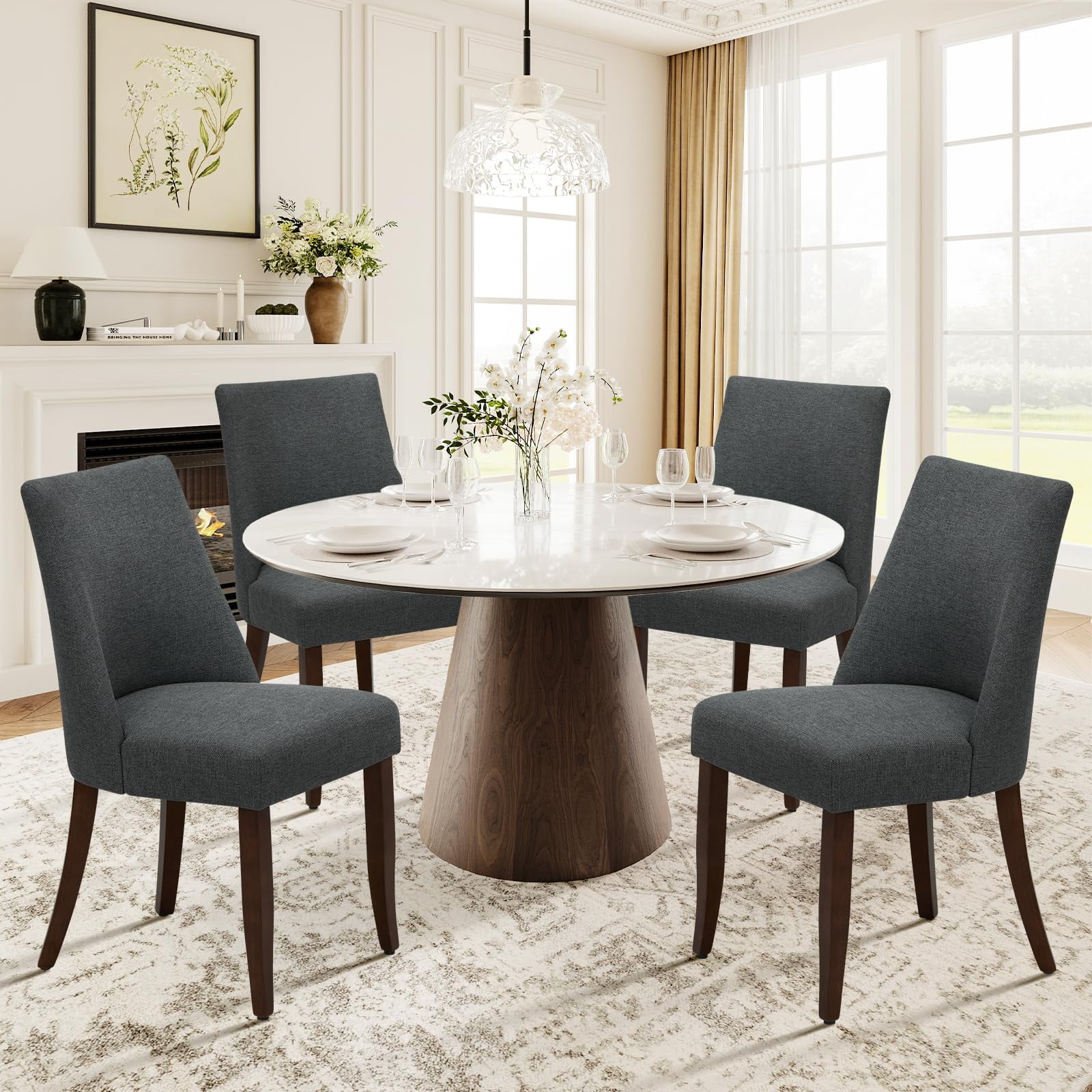 Juego De 4 Sillas De Comedor Tapizadas Colamy En Gris Oscuro Con Madera