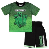 Conjunto Para Niños Minecraft Creeper De 2 Piezas: Remera De Malla Manga Corta Y Shorts Talle 8