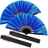 Abanicos De Seda Plegables A Mano Maitys Tai Ji Azul Oscuro (2 Paquetes)
