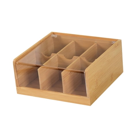 Magideal - Caja Organizadora De Té Bambú Con Compartimentos Múltiples Y Tapa Abatible Contenedor Para Bolsas De Té Y Café Organizador Para Encimera Suficiente Pa 6 Cuadrículas