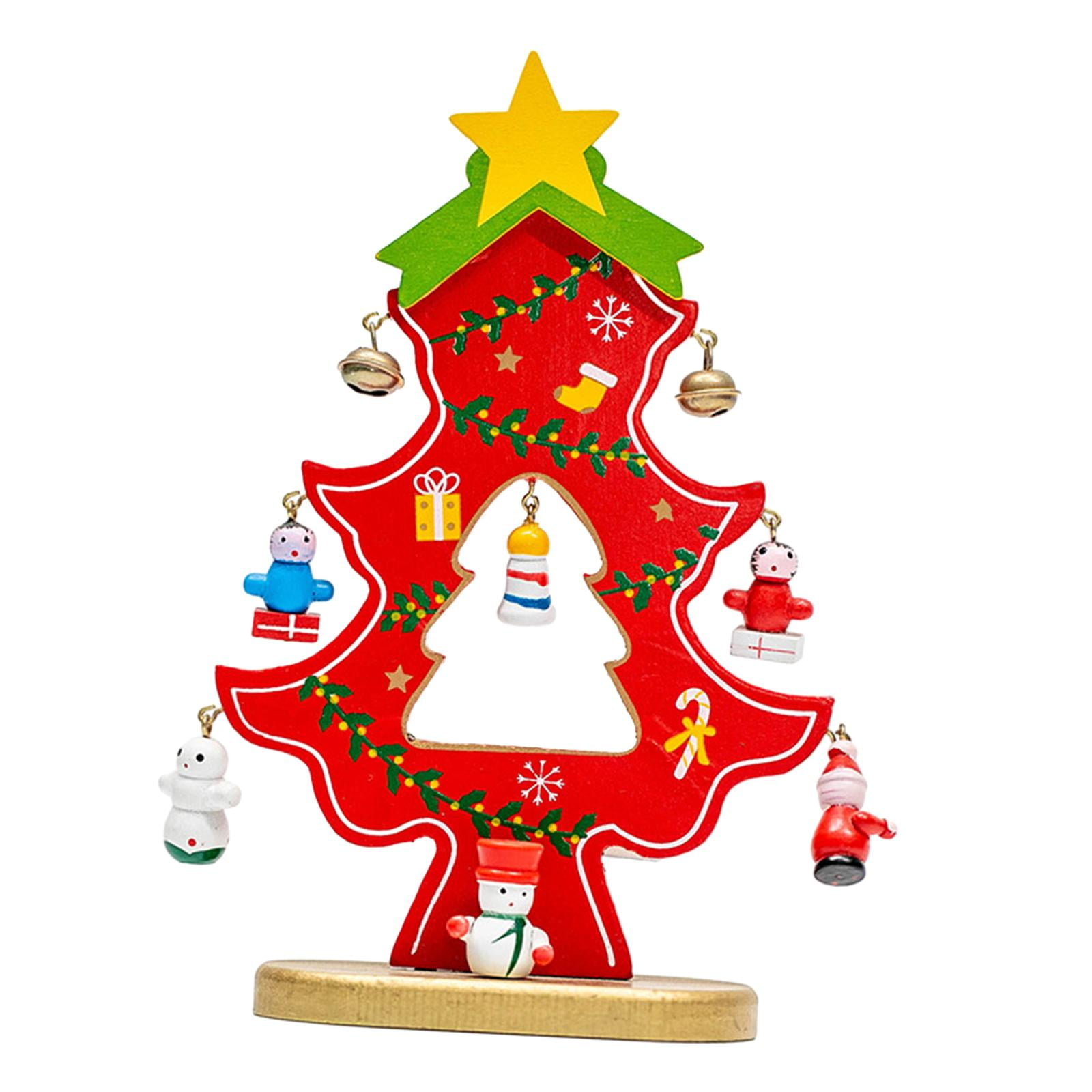 Magideal - Decoración De Mesa De De Navidad De Madera, Centro De Mesa, Artesanías Hechas A Mano, Decoración Navideña Para Estantería, Gabinete, Escritorio Rojo