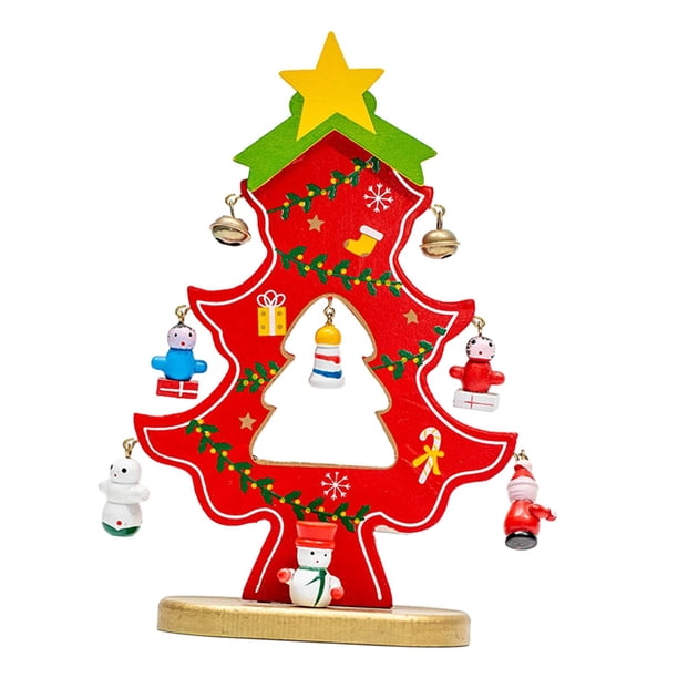 Decoración de mesa de de Navidad de madera, centro de mesa, artesanías hechas a mano, decoración navideña para estantería, gabinete, escritorio rojo
