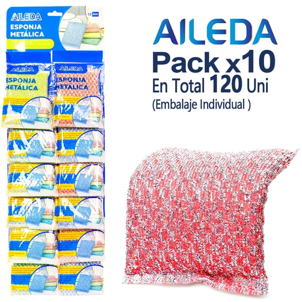 Esponja Metálica Aileda, Paquete de 12 Unidades Duradero, antibacteriano y fácil de limpiar (En total 120 Unidades)