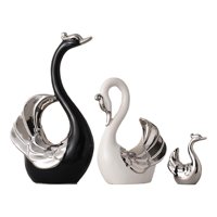 Magideal - Figura De Cisne De 3 Uds, Colección De Estatuas De La Familia De Cisnes, Escultura De Animal, Adorno De Mesa Para Estantería, Gabinete, Decoración Del Negro Blanco Plata