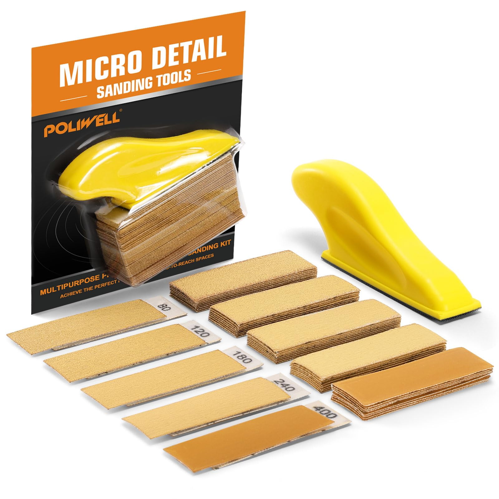 Kit De Microlijadora Poliwell De 9 Cm X 2,5 Cm Con 50 Granos De Papel De Lija
