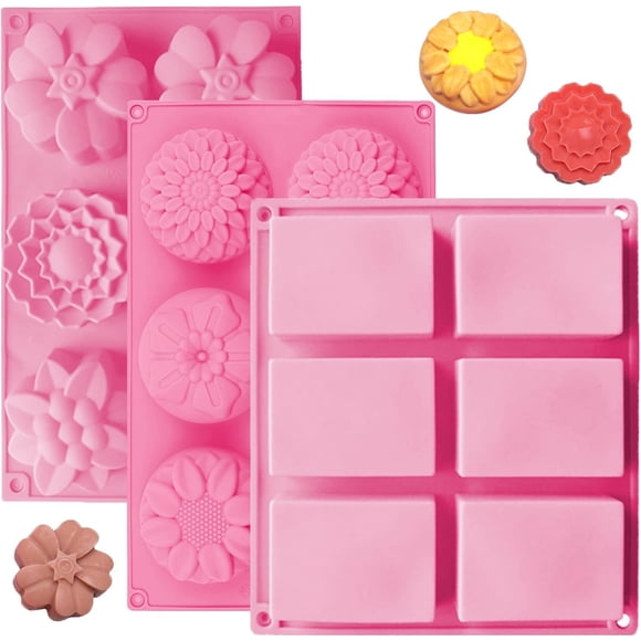 Moldes de jabón OBSGUMU set de 3, 6 cavidades, silicona rosa