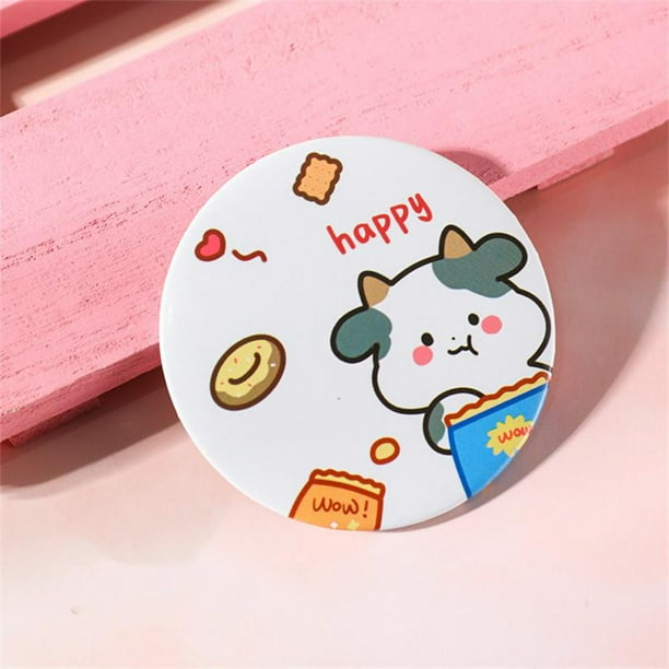 1PCS Mini Mirror Cartoon Touch Up Makeup Cartoon Small Mirror Skin Care Tools Pu Handheld Small Round Mirror Health & Beauty
