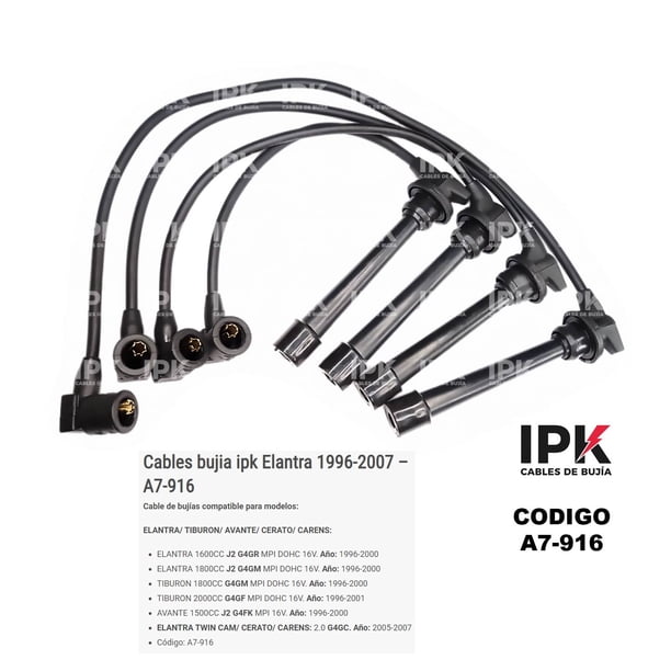 CABLES DE BUJÍA HYUNDAI ELANTRA 16002000CC G4GF MPI DOHC 16V 1996-2001 AVANTE 1500 J2 G4FK MPI 16V 1996-2000 ELANTRA TWIN CAM - CERATO-carens 2.0 05-07 G4GC