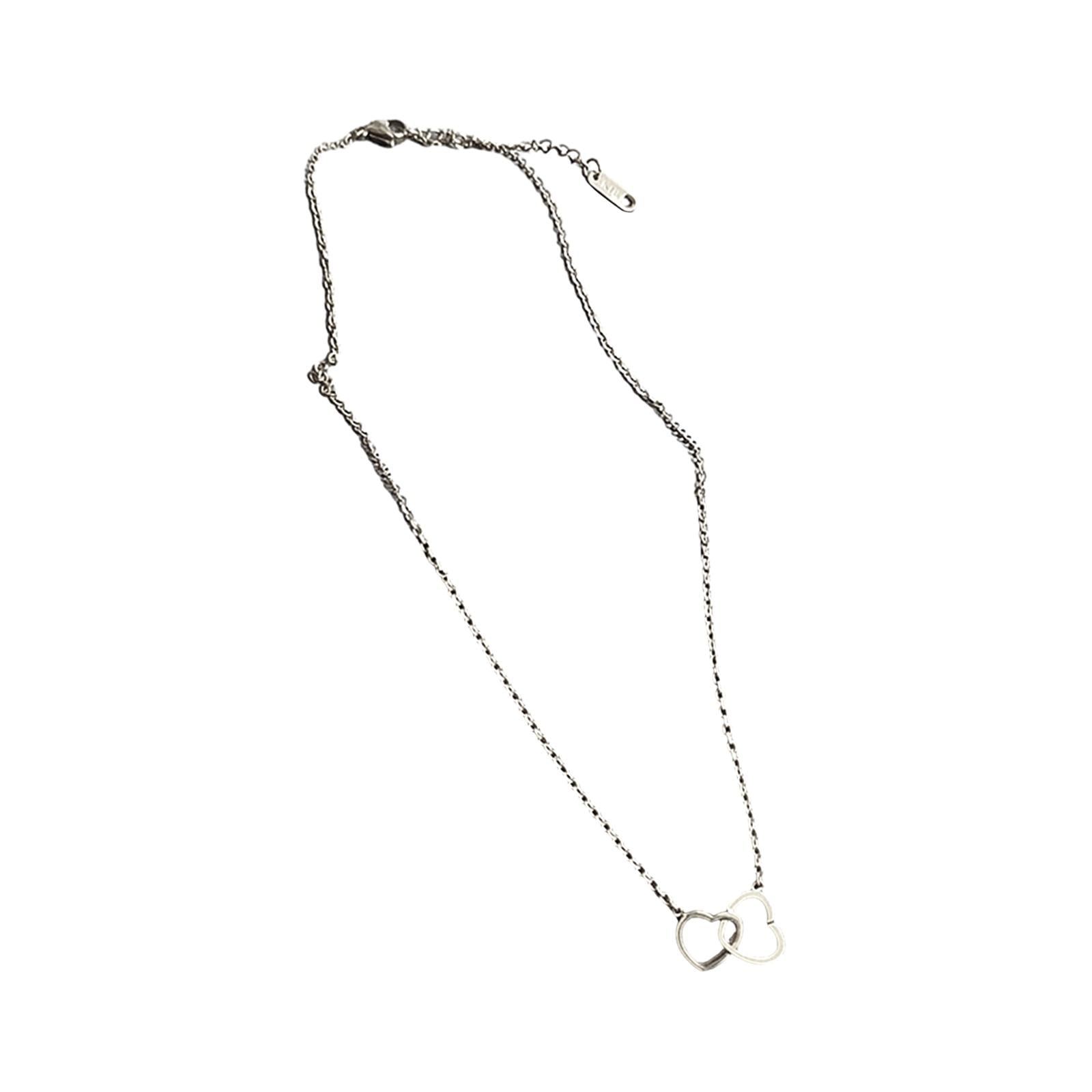 Magideal - Collar De Corazón Para Mujer, Colgante Simple De Doble Corazón Abierto, Collar Para Niñas, Gargantilla De Corazón Pequeño, Joyería Para Adolescentes Y Plata