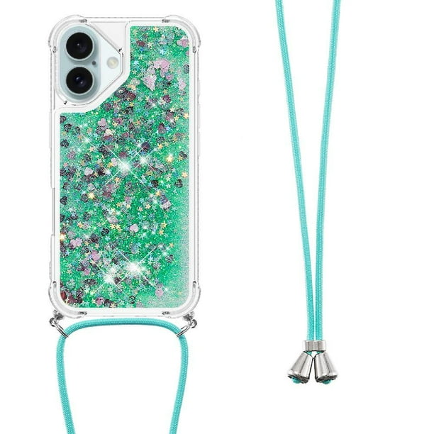 Funda FOXDOCK para iPhone 16 Plus con Cuerda Ajustable, Brillo Líquido, Protección Antigolpes y Lente – Ideal para Regalo