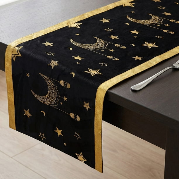 Camino de mesa para decoración de cocina, largo corredor de poliéster para decoración de fiestas de cocina y comedor dorado 13x82.7 pulgadas