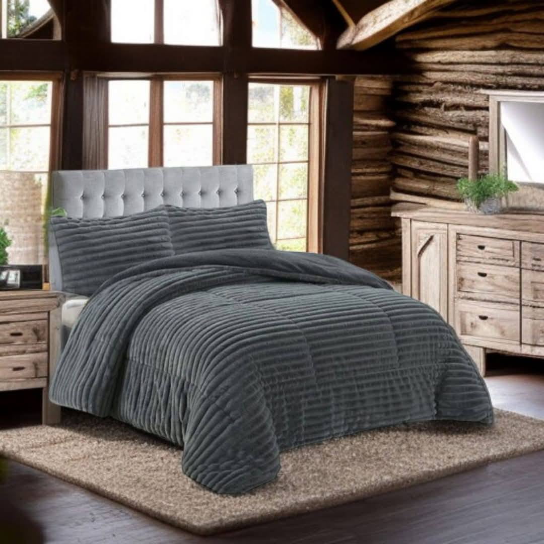 Cubrecama Premium Pelo De Conejo Sintetico Con Chiporro Lineas M20