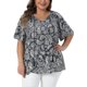 thumbnail image 1 of Agnes Orinda Blusas de Talla Grande para Mujer Cuello Redondo con Lazo Manga Corta Estampado Boho Blusa Casual de Verano 3X Negro, 1 of 5