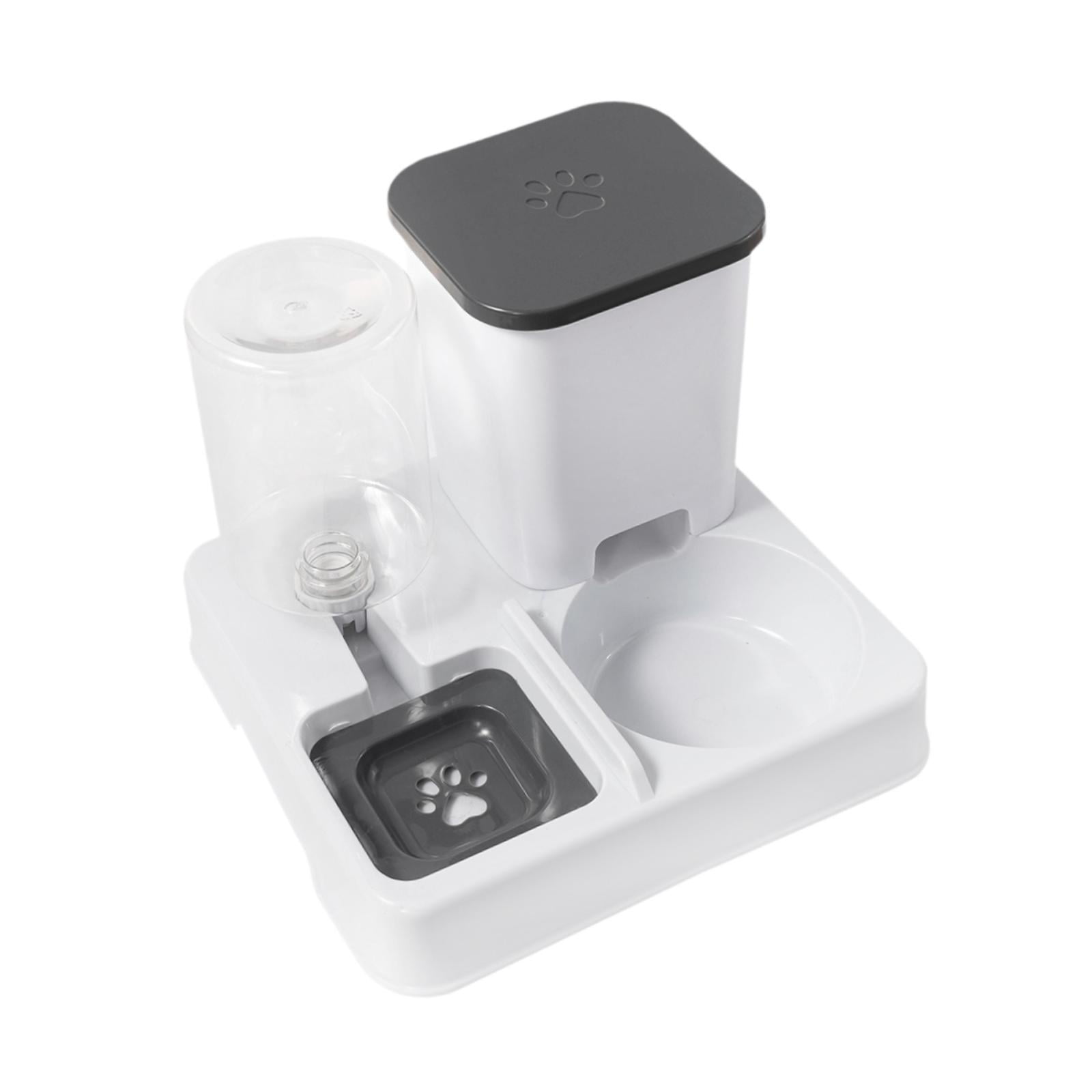 Ioensy - Comedero Automático Para Perros Y Gatos Con Base Antideslizante Y Bordes Lisos, Cuenco Doble Para Conejos, Color Gris Y Blanco.