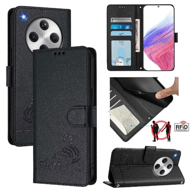 Funda tipo cartera FOXDOCK para OPPO Find X8 PRO con soporte, ranuras, RFID, diseño de gato