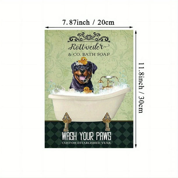 1pc Established Rottweiler Dog in Bathtub Bath Soap Canvas Print - Retro Wall Art for Home Decor - Perfect for Bedroom