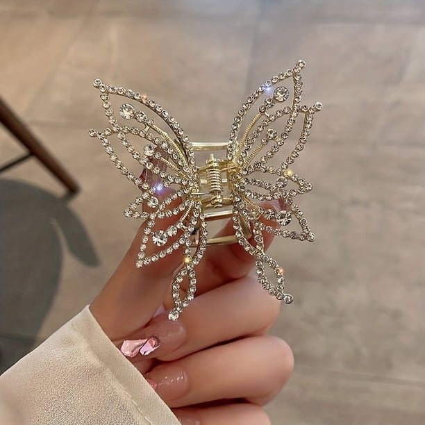 Elegant Faux Pearl Tassel Butterfly Hair Claw Clip with Strong Hold Grip for Thick Hair - Non-Slip Hair Jaw Clip for Women