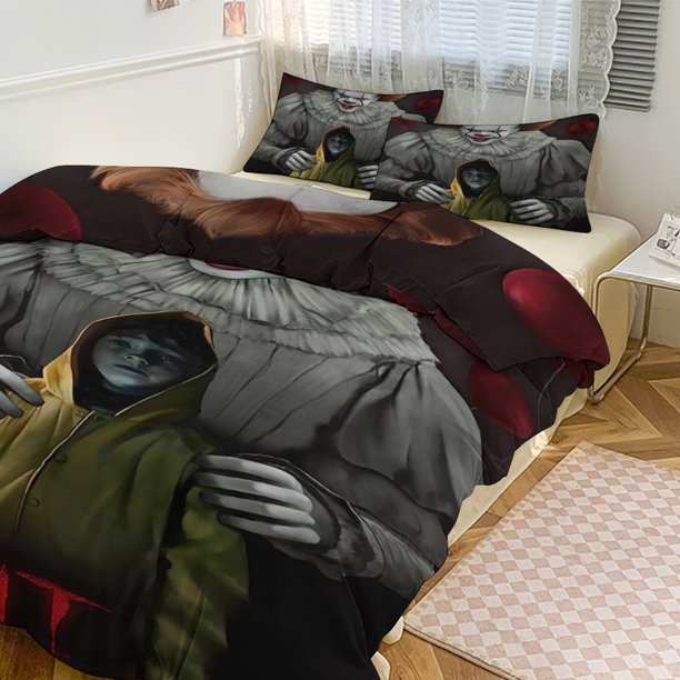 Pennywise Print Bedding Set Pattern Duvet Cove Set 3 Pieces 1 Quilt Cover And 2 Pillowcases for Women Men Teens