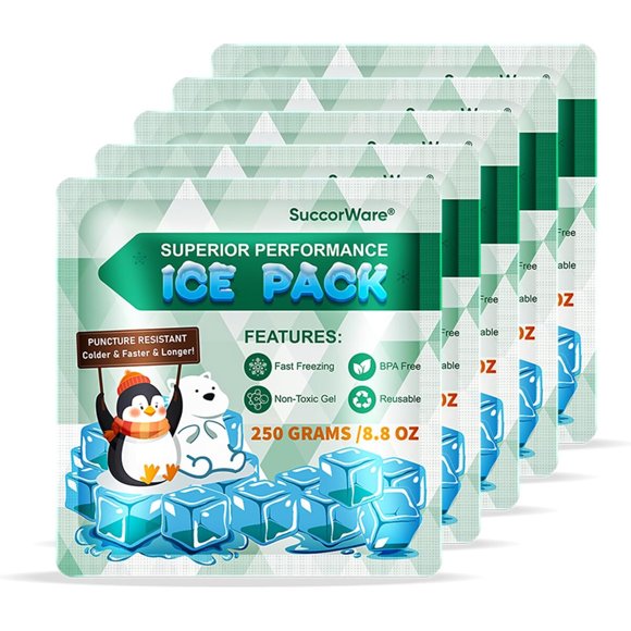 SuccorWare 5 Packs Reusable Ice Packs for Lunch Boxes 12