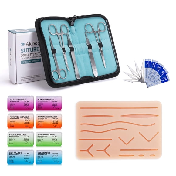 Kit de práctica de sutura Alcedo, juego completo con almohadilla de sutura, 32 piezas
